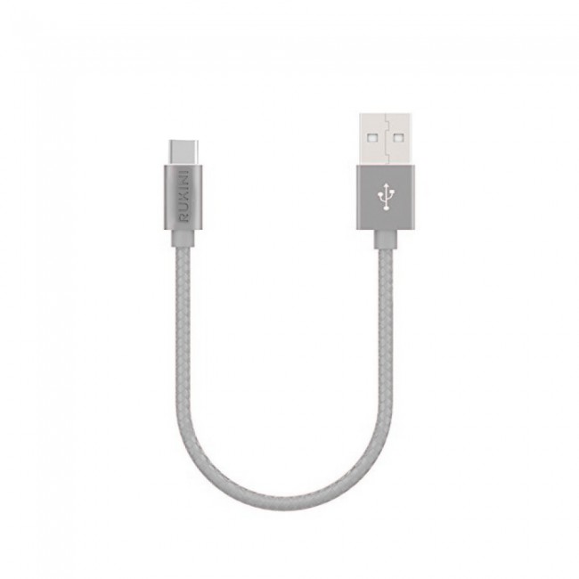 Rukini USB-A to USB-C Charge and Sync Cable 20cm , Nylon braided RCBC2C - Black , Silver