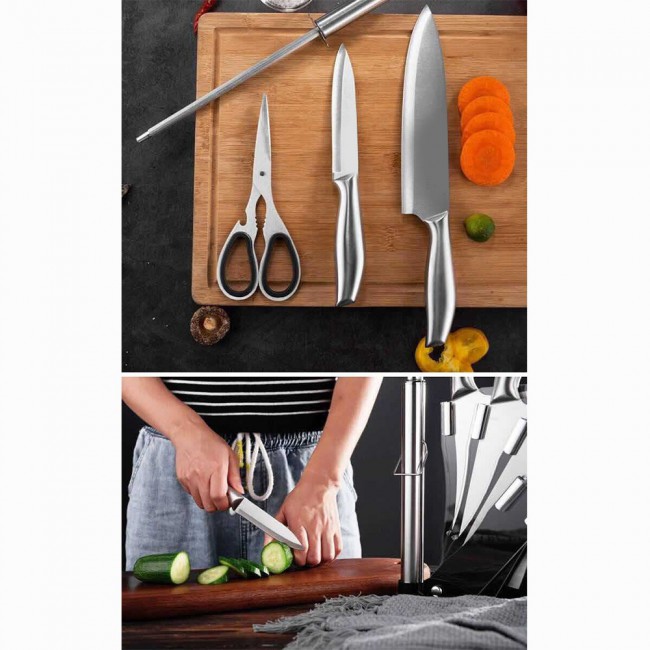 Margoun 7-Piece Stainless Steel Knife Set with Block
