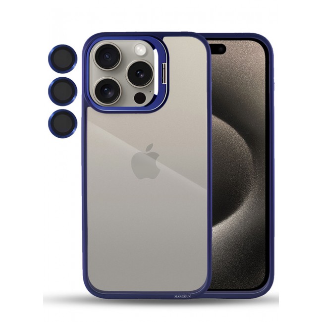 CATANES iPhone 15 Pro Case Cover and Lens Protector Built-in Camera Stand and Compatible with MagSafe Full Body Shockproof Case Clear Blue
