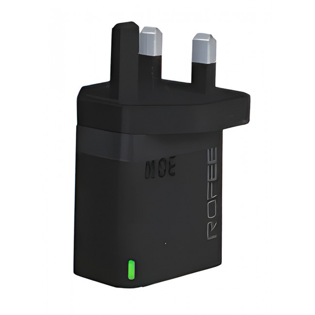 Rofee Dual Port Wall Charger 30W USB C and USB A Adapter Super Fast Charging Block Charger 3 Pins Adapter Black