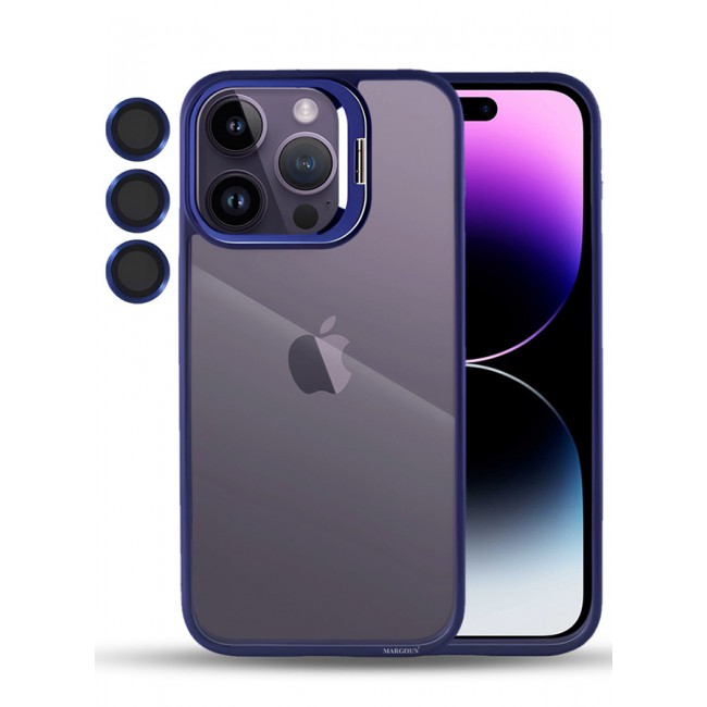 CATANES iPhone 14 Pro Case Cover and Lens Protector Built-in Camera Stand and Compatible with MagSafe Full Body Shockproof Case Clear Blue