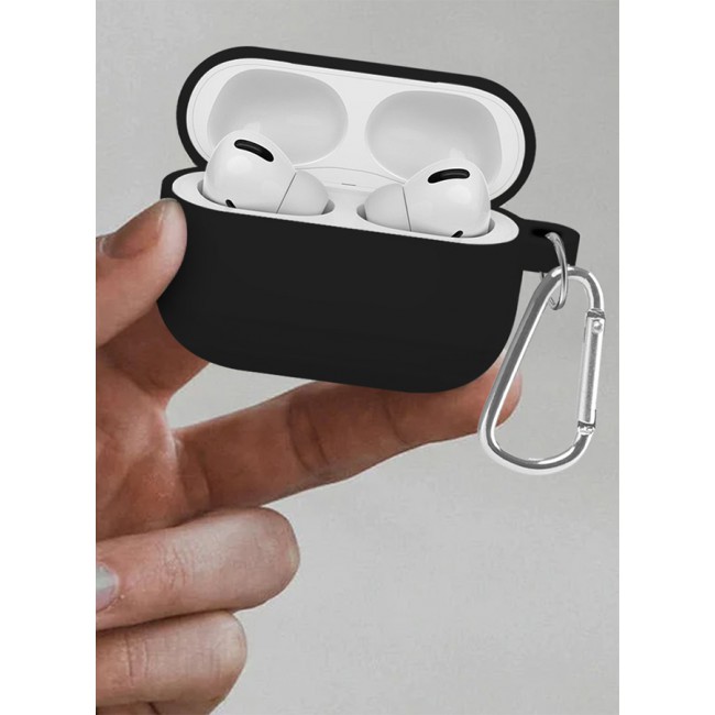 MARGOUN Shockproof Case For Airpod Pro Silicone Protective Case Shockproof Case Ultra Slim Cover with Keychain Carabiner Black