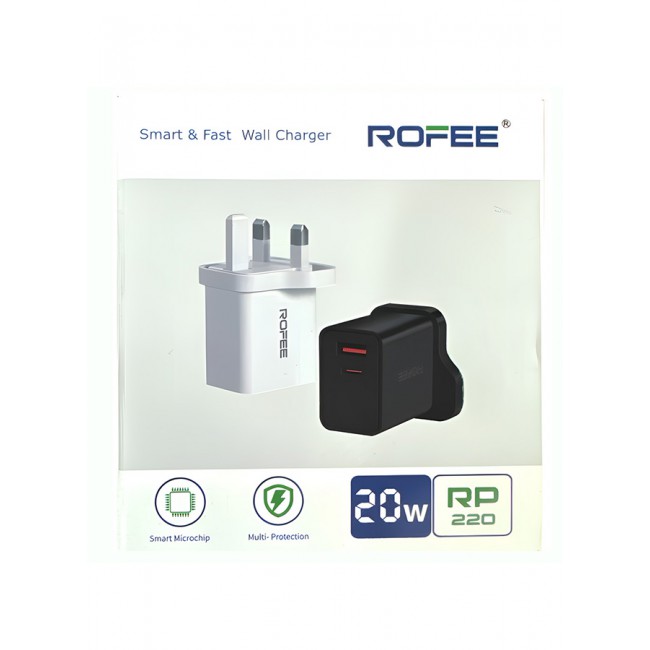 Rofee Dual Port Wall Charger 20W USB C and USB A Adapter Super Fast Charging Block Charger 3 Pins Adapter White