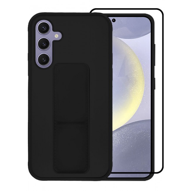 CATANES 2 Packs For Samsung Galaxy S24 Plus Case and Screen Protector Magnetic Stand and Holder Premium Silicone Vertical and Horizontal Hand Strap Grip Multi Stand Cover Black