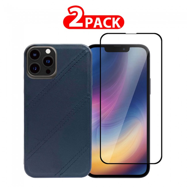 MARGOUN 2 Pack for iPhone 13 Pro Max Case Cover with Screen Protector Tempered Glass, Full Protection Back Case Dale Series - Dark Blue