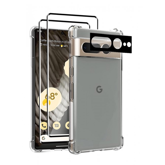MARGOUN 4 Packs For Google Pixel 7 Pro TPU Case and 2 Screen Protectors and Camera Lens Protector Clear Anti-Yellowing Transparent Shockproof Protective Phone Case Scratch Resistant Reinforced Corners Cover
