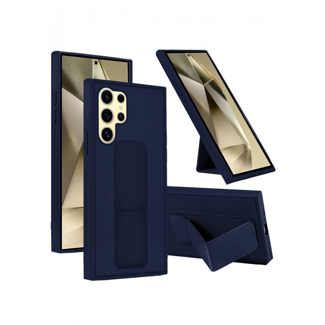 CATANES Samsung Galaxy S24 Ultra Case Magnetic Stand and Holder Premium Silicone Vertical and Horizontal Hand Strap Grip Multi Stand Car Mount Kickstand Case Finger Strap Cover Blue