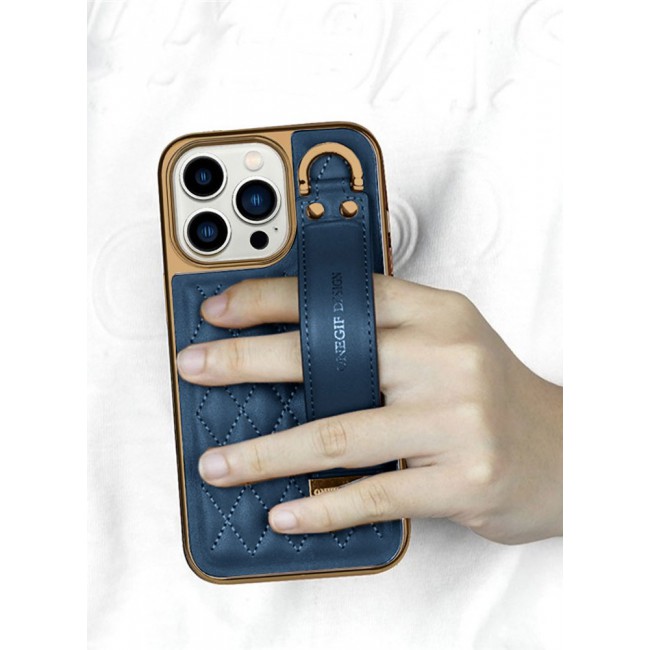 ONEGIF Design iPhone 14 Pro Case with Hand Strap Holder Shockproof Luxury Plating Wrist Strap Grip Cover Dark Blue