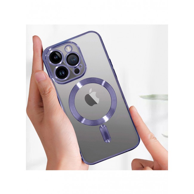 MARGOUN iPhone 15 Pro Phone Protective Case Fashionable Electroplated Magnetic Suction Full Covered Shockproof Phone Cover with Magnetic Rings Purple