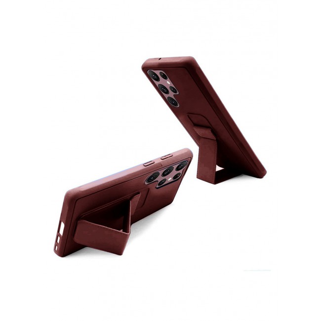 Samsung Galaxy S23 Ultra Grip Case Magnetic Kickstand Cover with Foldable Hand Strap Maroon