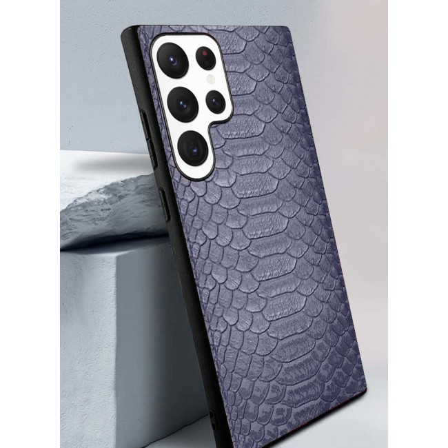 Samsung Galaxy S23 Ultra Case Leather Case Cover Luxury Snake Skin Pattern Slim Shockproof Back Cover Blue