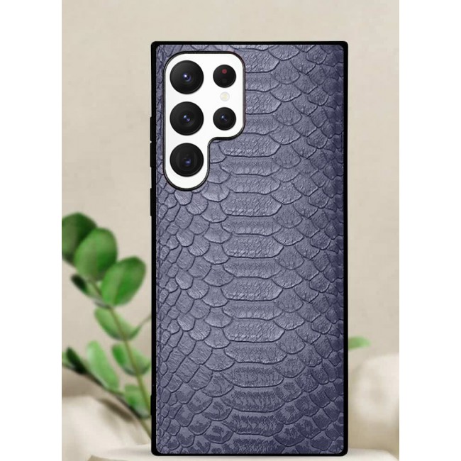 Samsung Galaxy S23 Ultra Case Leather Case Cover Luxury Snake Skin Pattern Slim Shockproof Back Cover Blue