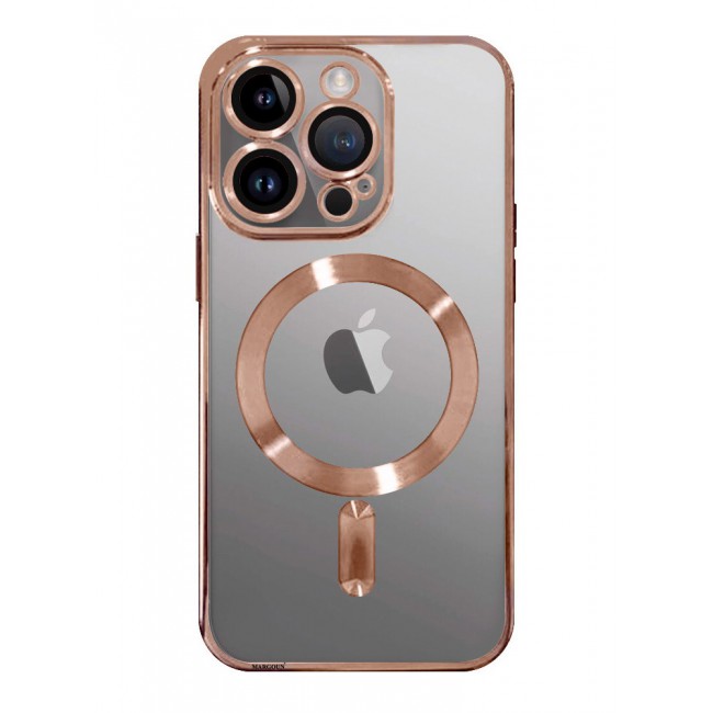 MARGOUN iPhone 15 Pro Max Phone Protective Case Fashionable Electroplated Magnetic Suction Full Covered Shockproof Phone Cover with Magnetic Rings Rose Gold
