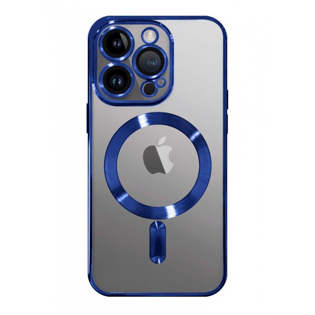 MARGOUN iPhone 15 Pro Max Phone Protective Case Fashionable Electroplated Magnetic Suction Full Covered Shockproof Phone Cover with Magnetic Rings Dark Blue