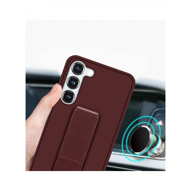 Samsung Galaxy S23 Grip Case Magnetic Kickstand Cover with Foldable Hand Strap Maroon