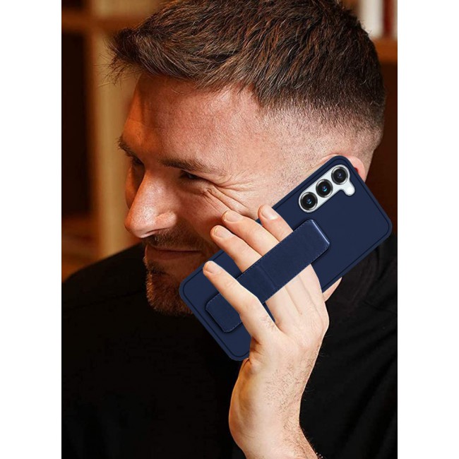 Samsung Galaxy S23 Grip Case Magnetic Kickstand Cover with Foldable Hand Strap Dark Blue