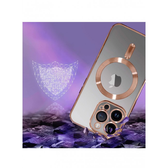 MARGOUN iPhone 15 Pro Max Phone Protective Case Fashionable Electroplated Magnetic Suction Full Covered Shockproof Phone Cover with Magnetic Rings Rose Gold