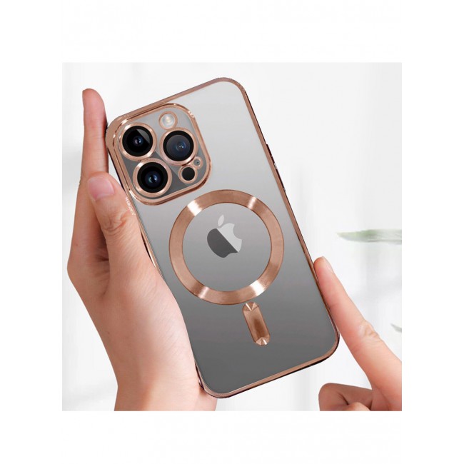 MARGOUN iPhone 15 Pro Max Phone Protective Case Fashionable Electroplated Magnetic Suction Full Covered Shockproof Phone Cover with Magnetic Rings Rose Gold