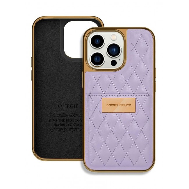 ONEGIF Design iPhone 14 Pro Case Premium Leather Case Cover with Card Slot Holder Purple