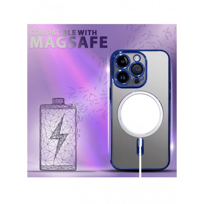 MARGOUN iPhone 15 Pro Max Phone Protective Case Fashionable Electroplated Magnetic Suction Full Covered Shockproof Phone Cover with Magnetic Rings Dark Blue