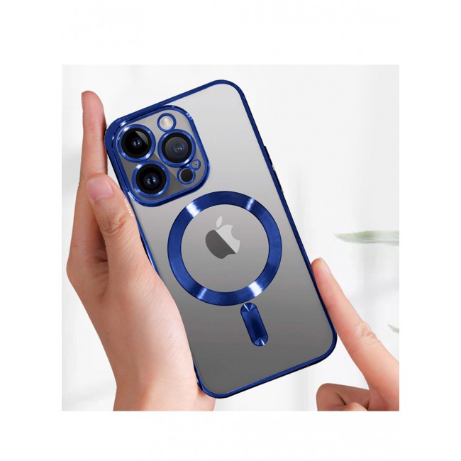 MARGOUN iPhone 15 Pro Max Phone Protective Case Fashionable Electroplated Magnetic Suction Full Covered Shockproof Phone Cover with Magnetic Rings Dark Blue