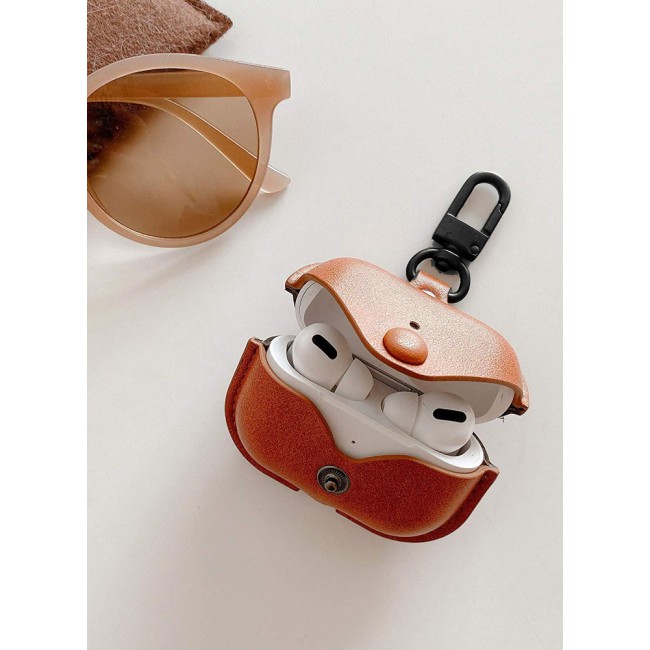AirPods Pro 2 Case Leather Case Cover with Keychain Compatible with Apple AirPods Pro 2nd Generation 2022 Brown