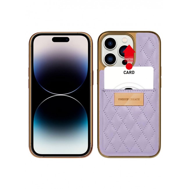 ONEGIF Design iPhone 14 Pro Case Premium Leather Case Cover with Card Slot Holder Purple