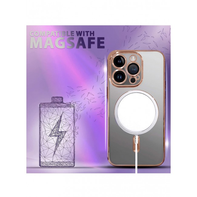MARGOUN iPhone 15 Pro Max Phone Protective Case Fashionable Electroplated Magnetic Suction Full Covered Shockproof Phone Cover with Magnetic Rings Rose Gold