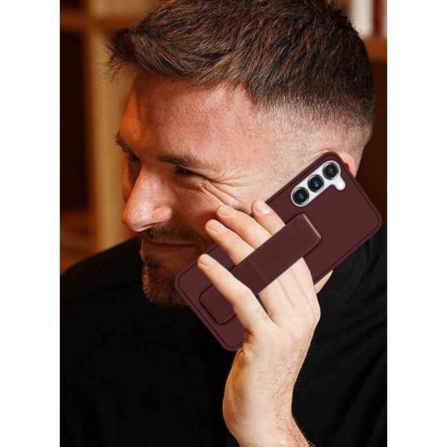 Samsung Galaxy S23 Grip Case Magnetic Kickstand Cover with Foldable Hand Strap Maroon