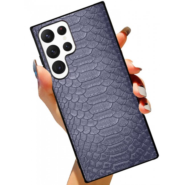 Samsung Galaxy S23 Ultra Case Leather Case Cover Luxury Snake Skin Pattern Slim Shockproof Back Cover Blue