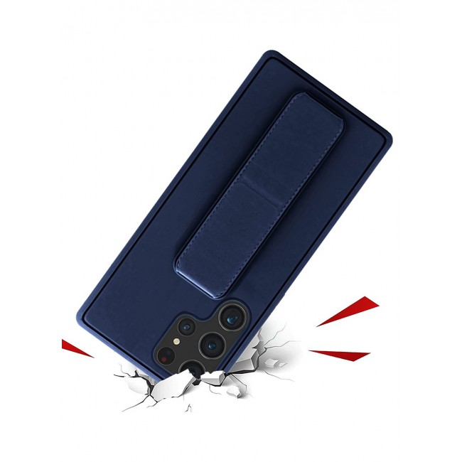 Samsung Galaxy S23 Ultra Grip Case Magnetic Kickstand Cover with Foldable Hand Strap Dark Blue