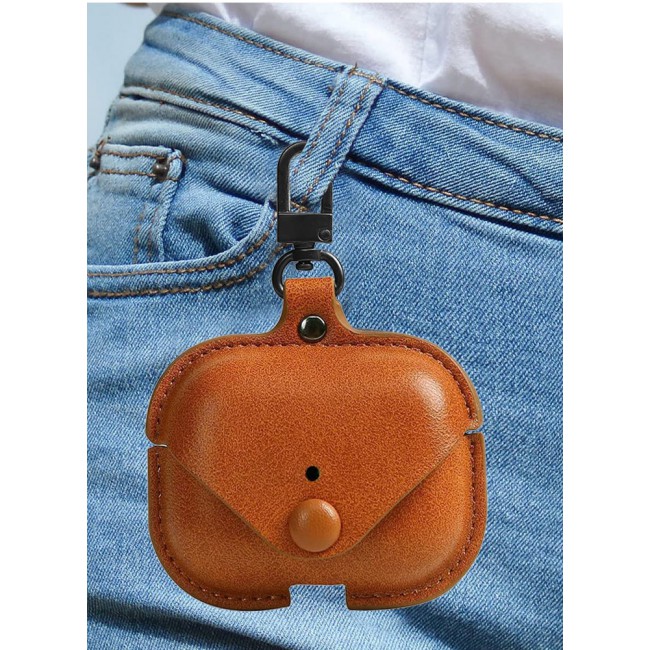 AirPods Pro 2 Case Leather Case Cover with Keychain Compatible with Apple AirPods Pro 2nd Generation 2022 Brown