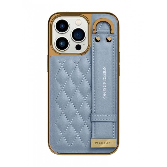 ONEGIF Design iPhone 14 Pro Case with Hand Strap Holder Shockproof Luxury Plating Wrist Strap Grip Cover Blue