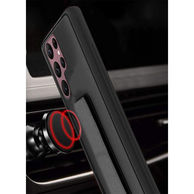 Samsung Galaxy S23 Ultra Grip Case Magnetic Kickstand Cover with Foldable Hand Strap Black