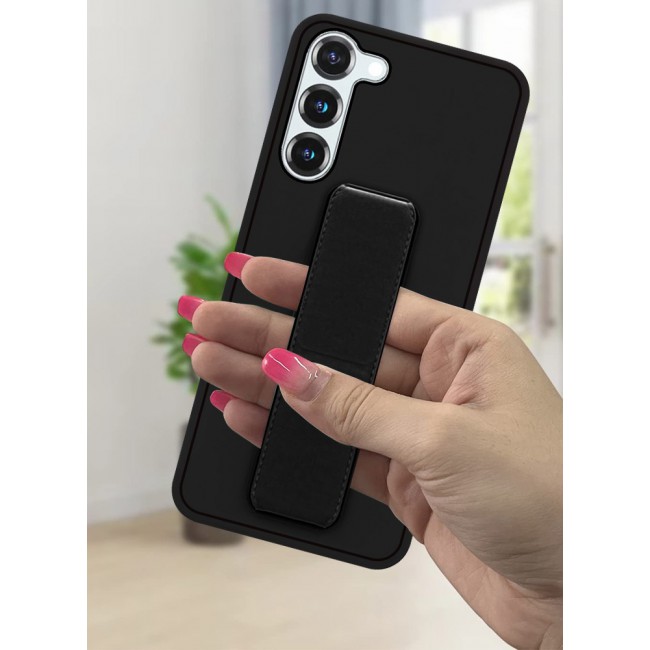 Samsung Galaxy S23 Grip Case Magnetic Kickstand Cover with Foldable Hand Strap Black