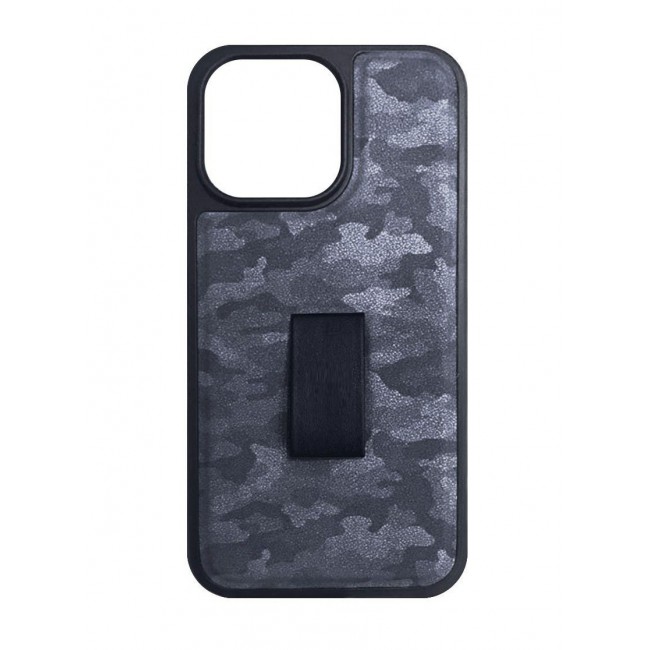 iPhone 14 Pro Case with Hand Strap Finger Loop Camouflage PU Leather Back Cover Grey
