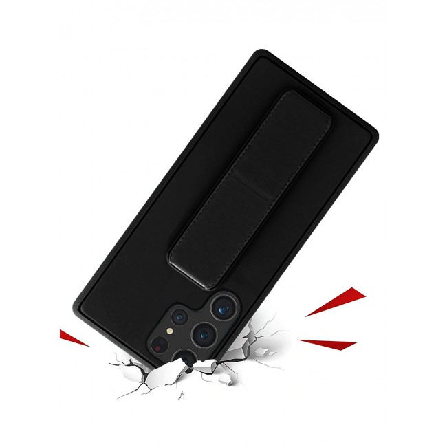 Samsung Galaxy S23 Ultra Grip Case Magnetic Kickstand Cover with Foldable Hand Strap Black