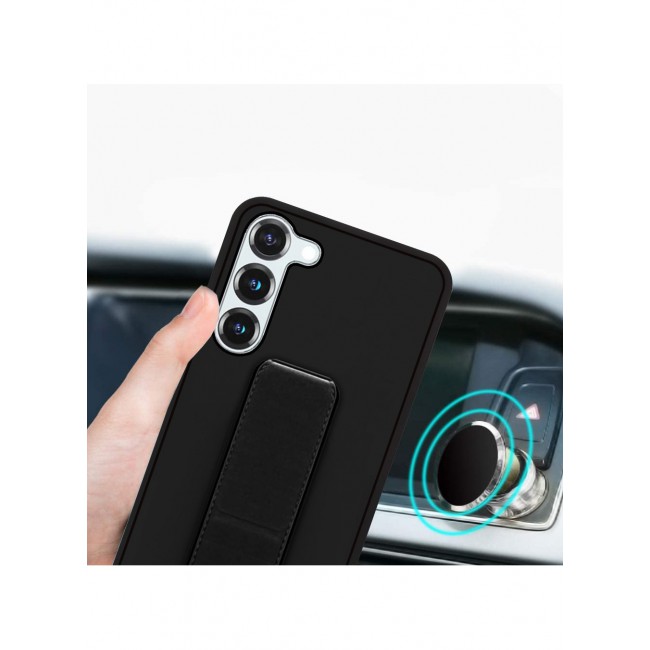 Samsung Galaxy S23 Grip Case Magnetic Kickstand Cover with Foldable Hand Strap Black