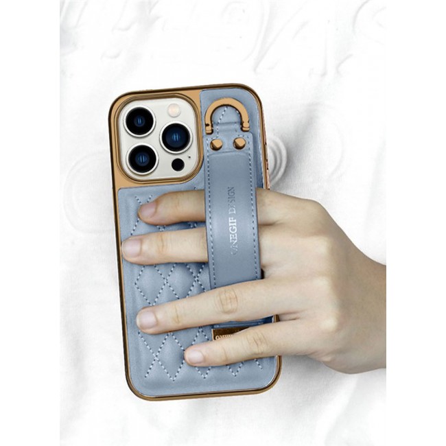 ONEGIF Design iPhone 14 Pro Case with Hand Strap Holder Shockproof Luxury Plating Wrist Strap Grip Cover Blue
