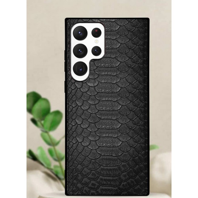 Samsung Galaxy S23 Ultra Case Leather Case Cover Luxury Snake Skin Pattern Slim Shockproof Back Cover Black