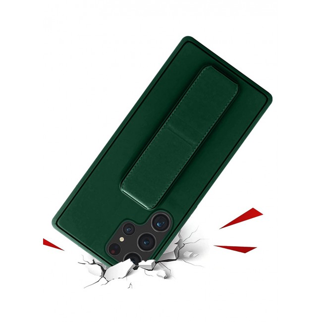 Samsung Galaxy S23 Ultra Grip Case Magnetic Kickstand Cover with Foldable Hand Strap Green