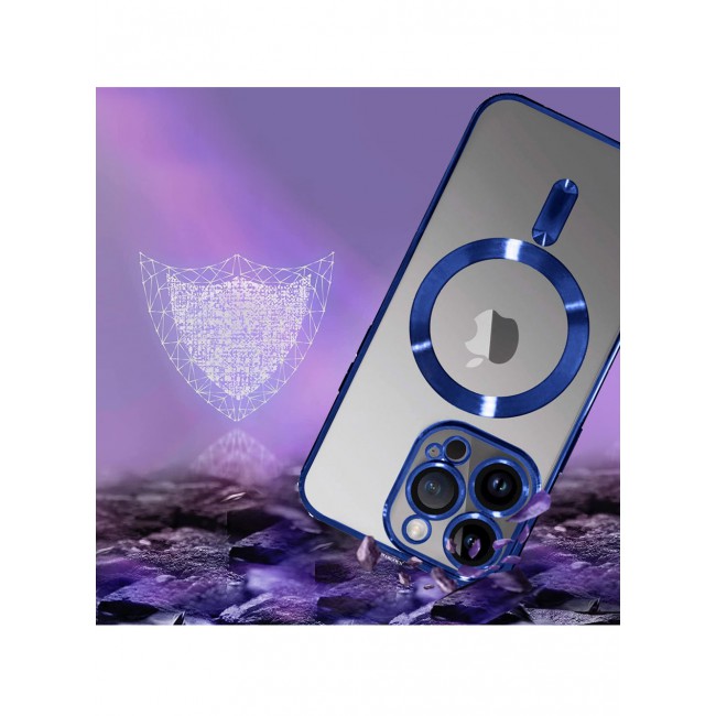 MARGOUN iPhone 15 Pro Max Phone Protective Case Fashionable Electroplated Magnetic Suction Full Covered Shockproof Phone Cover with Magnetic Rings Dark Blue