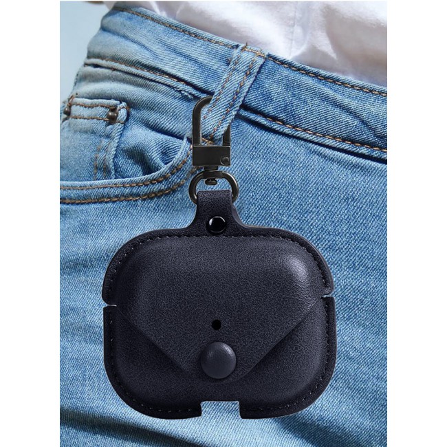 AirPods Pro 2 Case Leather Case Cover with Keychain Compatible with Apple AirPods Pro 2nd Generation 2022 Dark Blue