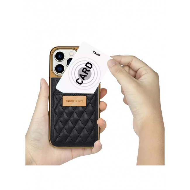ONEGIF Design iPhone 14 Pro Case Premium Leather Case Cover with Card Slot Holder Black