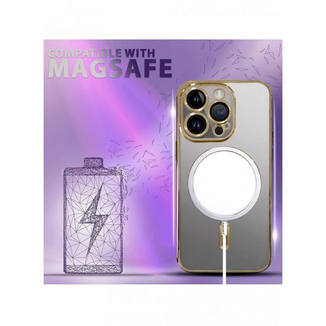 MARGOUN iPhone 15 Pro Phone Protective Case Fashionable Electroplated Magnetic Suction Full Covered Shockproof Phone Cover with Magnetic Rings Gold