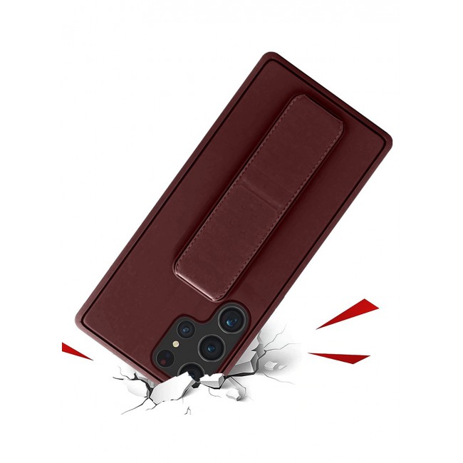 Samsung Galaxy S23 Ultra Grip Case Magnetic Kickstand Cover with Foldable Hand Strap Maroon
