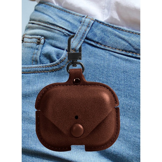 AirPods Pro 2 Case Leather Case Cover with Keychain Compatible with Apple AirPods Pro 2nd Generation 2022 Dark Brown