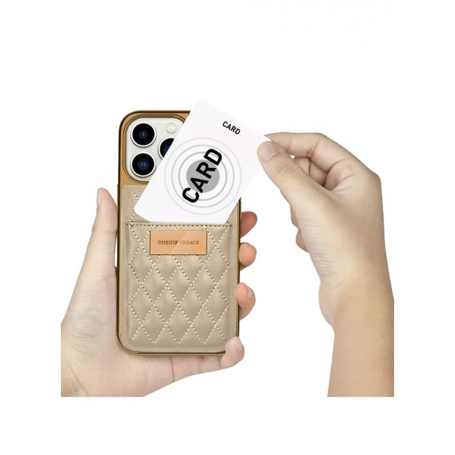 ONEGIF Design iPhone 14 Pro Case Premium Leather Case Cover with Card Slot Holder Gold