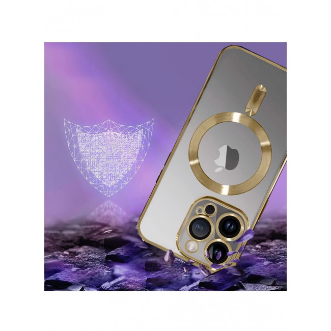 MARGOUN iPhone 15 Pro Phone Protective Case Fashionable Electroplated Magnetic Suction Full Covered Shockproof Phone Cover with Magnetic Rings Gold