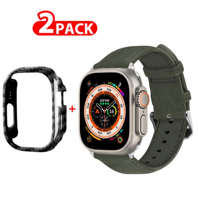MARGOUN 2 Packs For Apple Watch Band 49mm Premium Leather Band Buckle Strap Wristband and Carbon Fiber Cup Holder/ Warm Grey